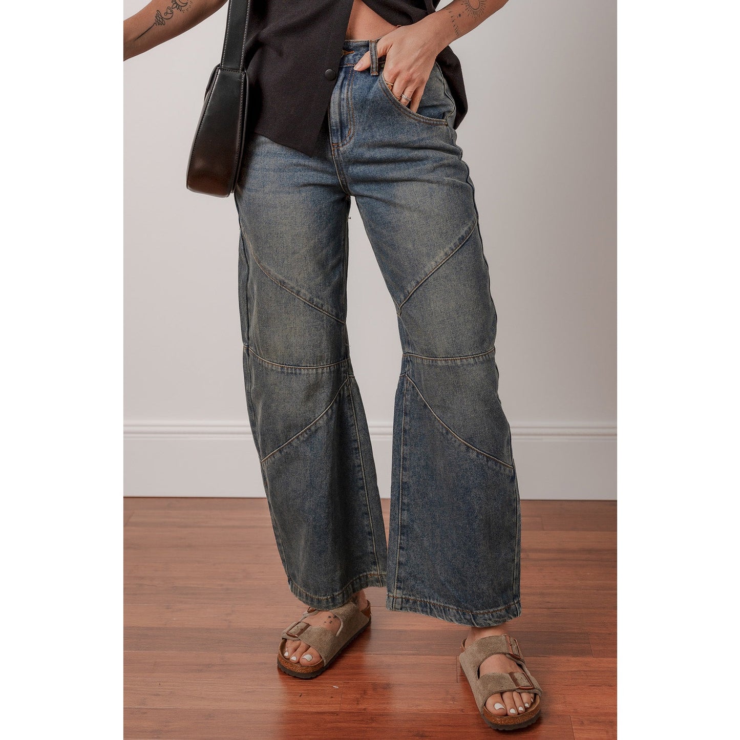 Samantha Exposed Stitching Loose Straight High Waist Jeans