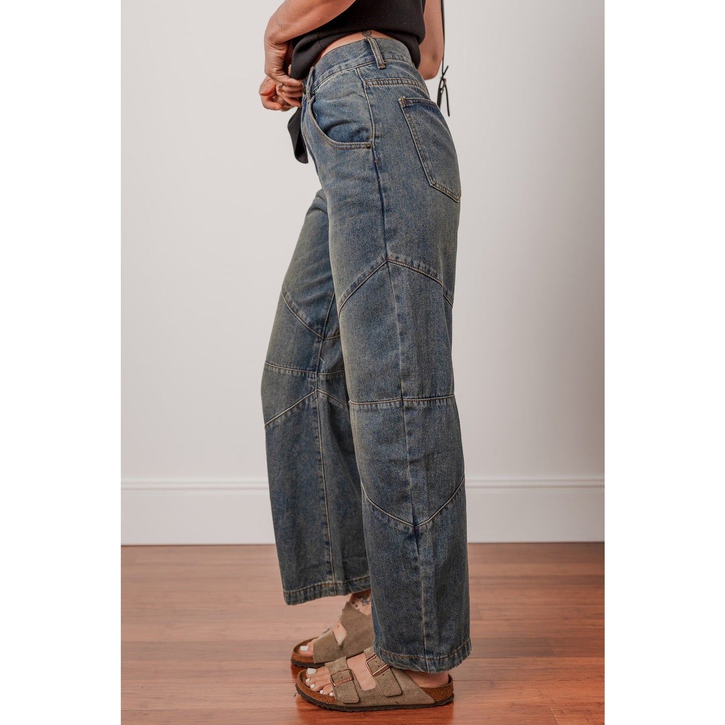 Samantha Exposed Stitching Loose Straight High Waist Jeans