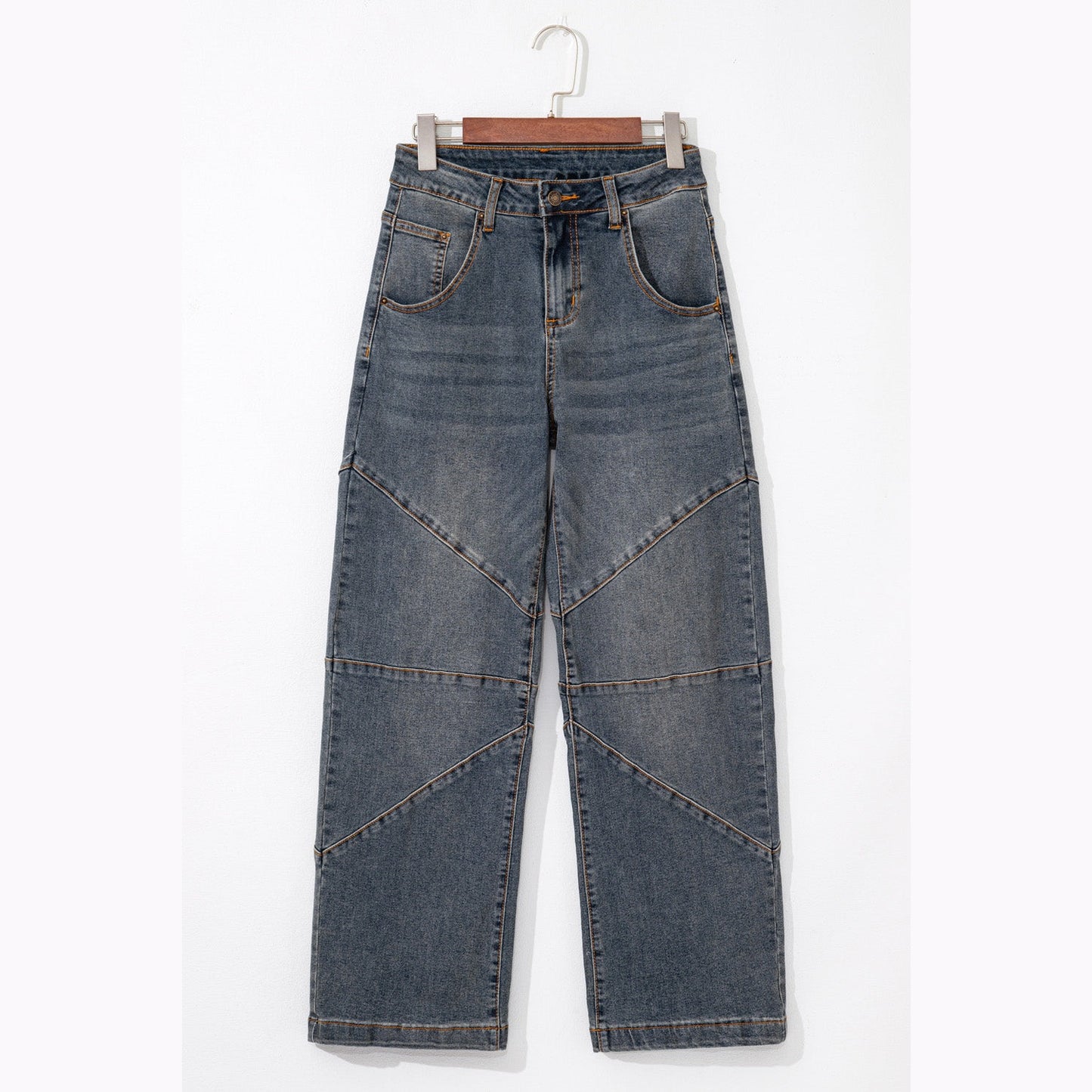 Samantha Exposed Stitching Loose Straight High Waist Jeans