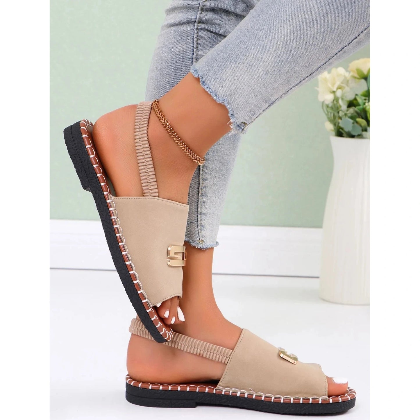 Buckle Elastic Back Open Toe Sandals - 3 Colors