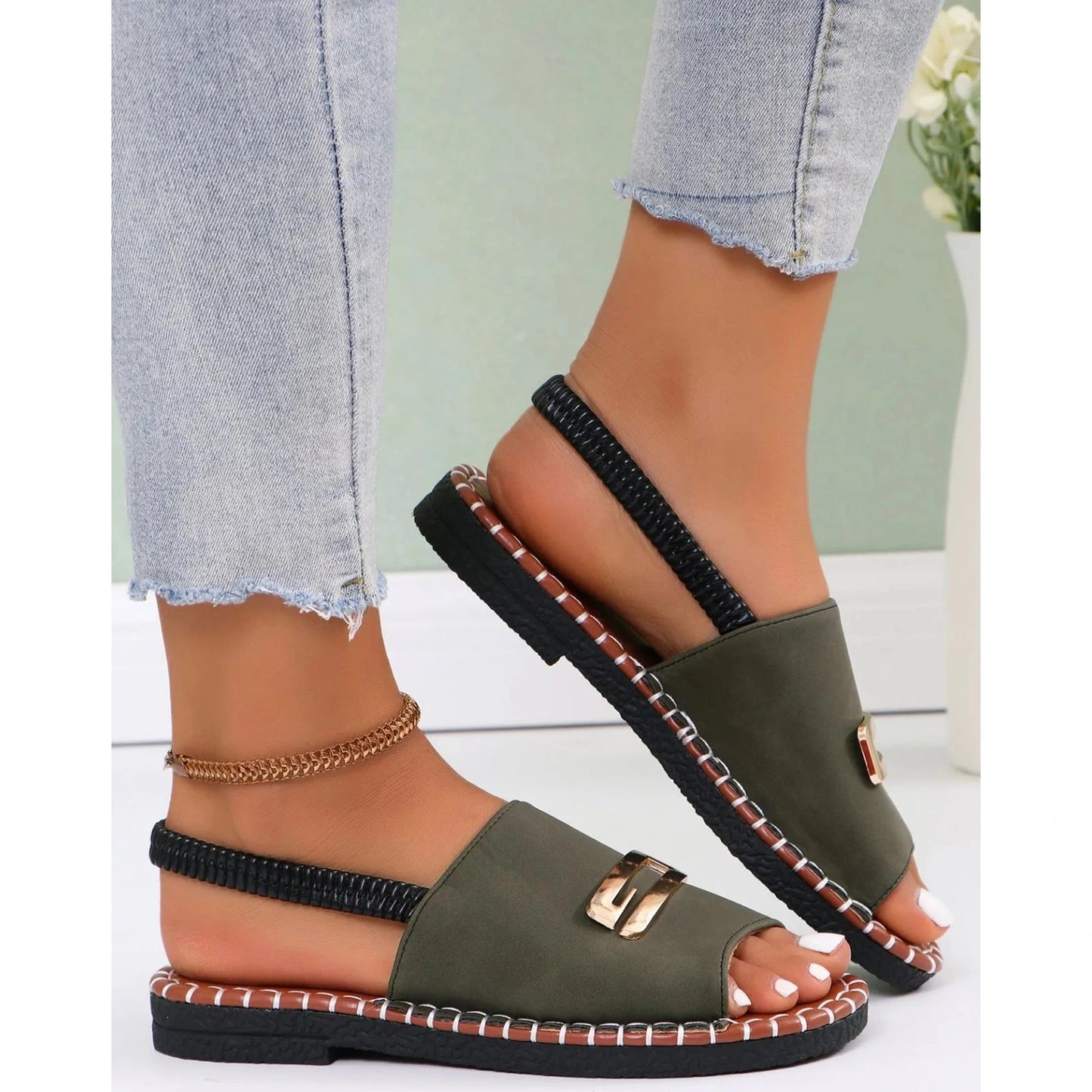 Buckle Elastic Back Open Toe Sandals - 3 Colors