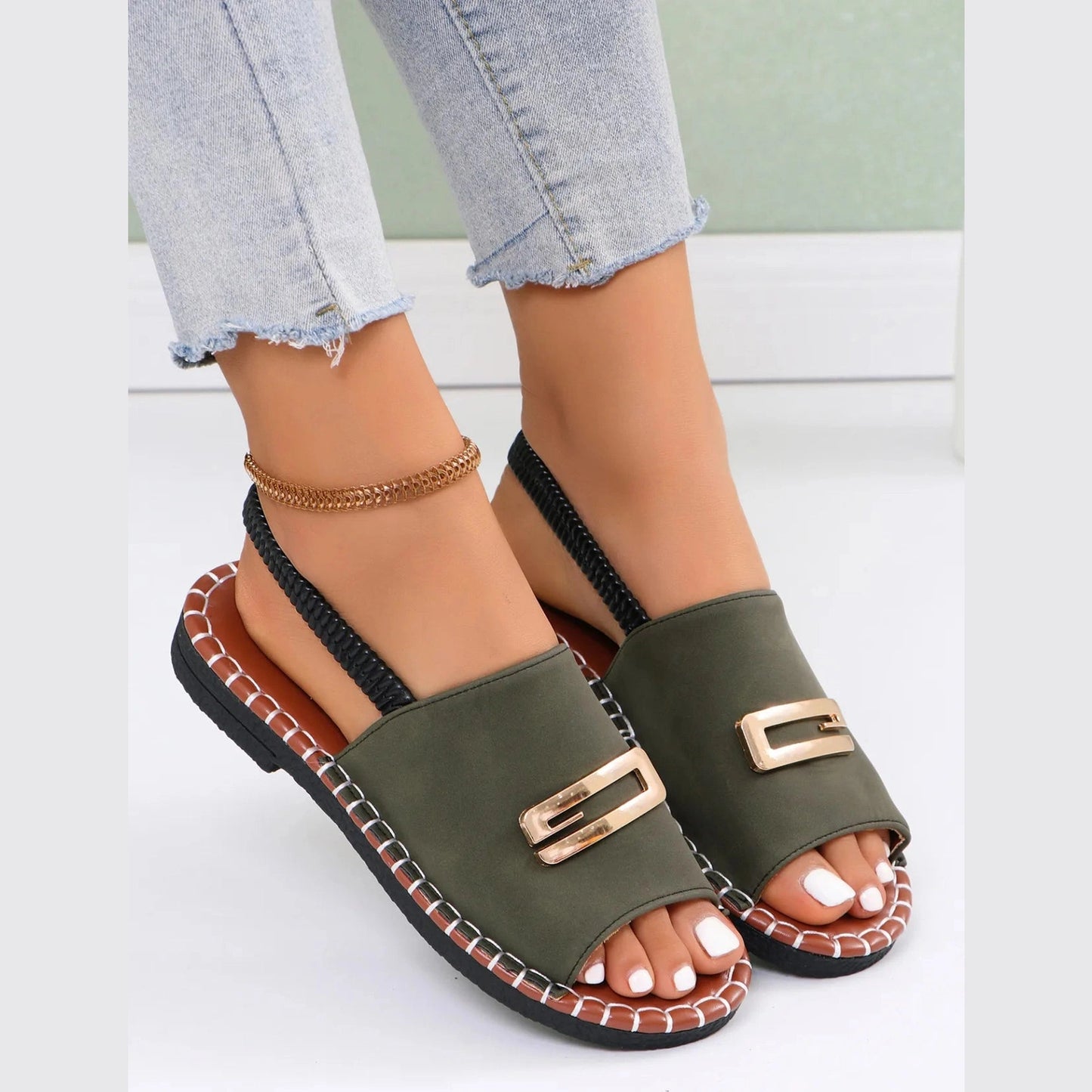 Buckle Elastic Back Open Toe Sandals - 3 Colors