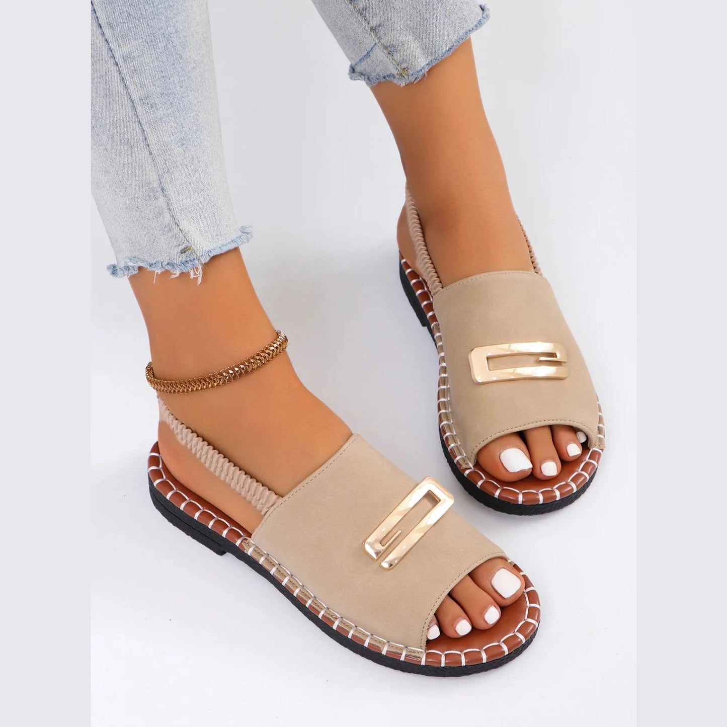 Buckle Elastic Back Open Toe Sandals - 3 Colors
