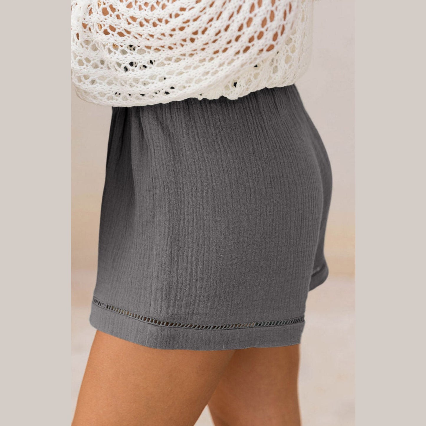 Sandee Grey Cotton Gauze Paperbag Shorts