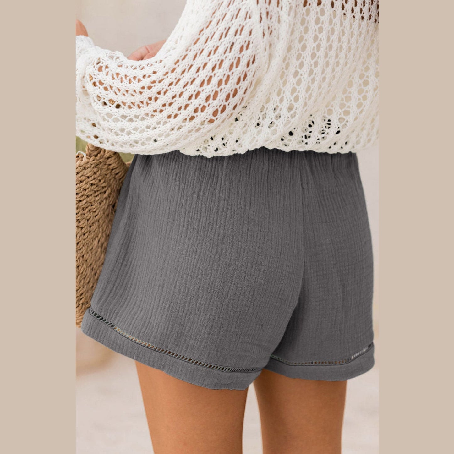 Sandee Grey Cotton Gauze Paperbag Shorts