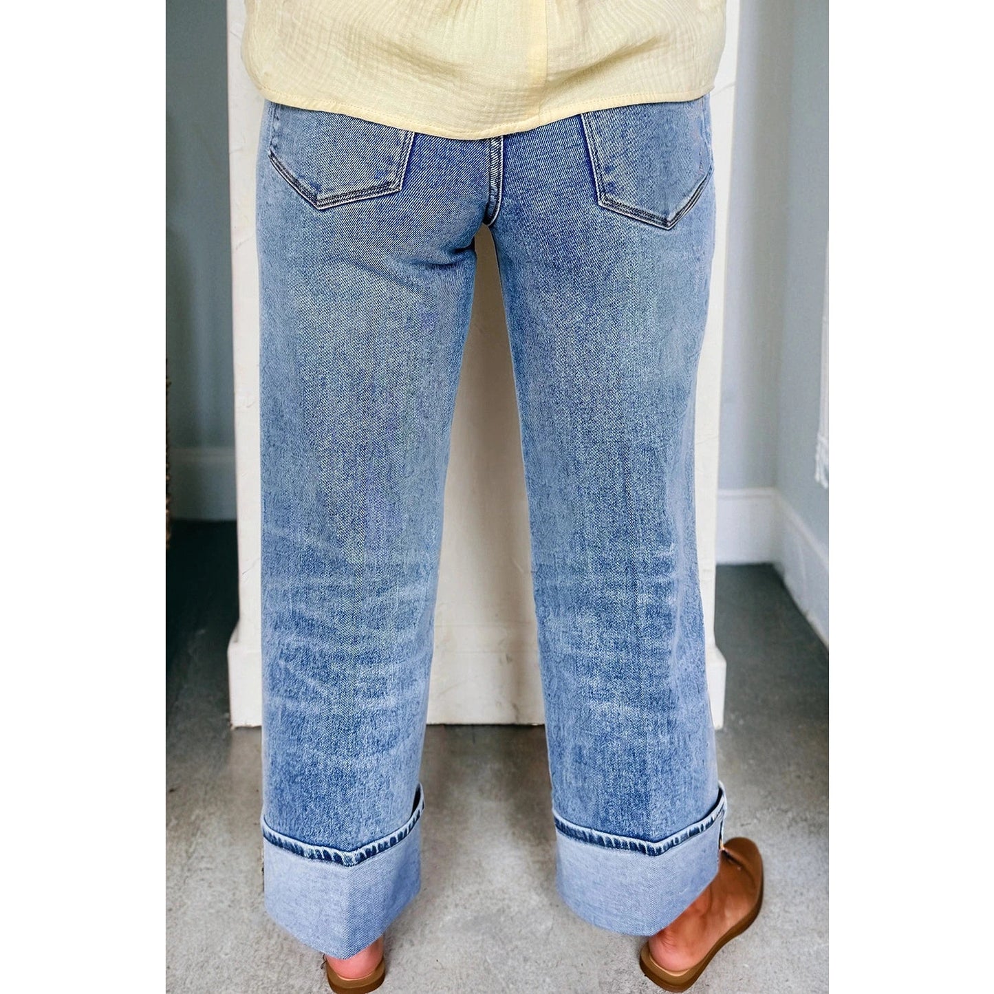 Sophia Grace Center Seam Cuffed Hem Straight High Waist Jeans