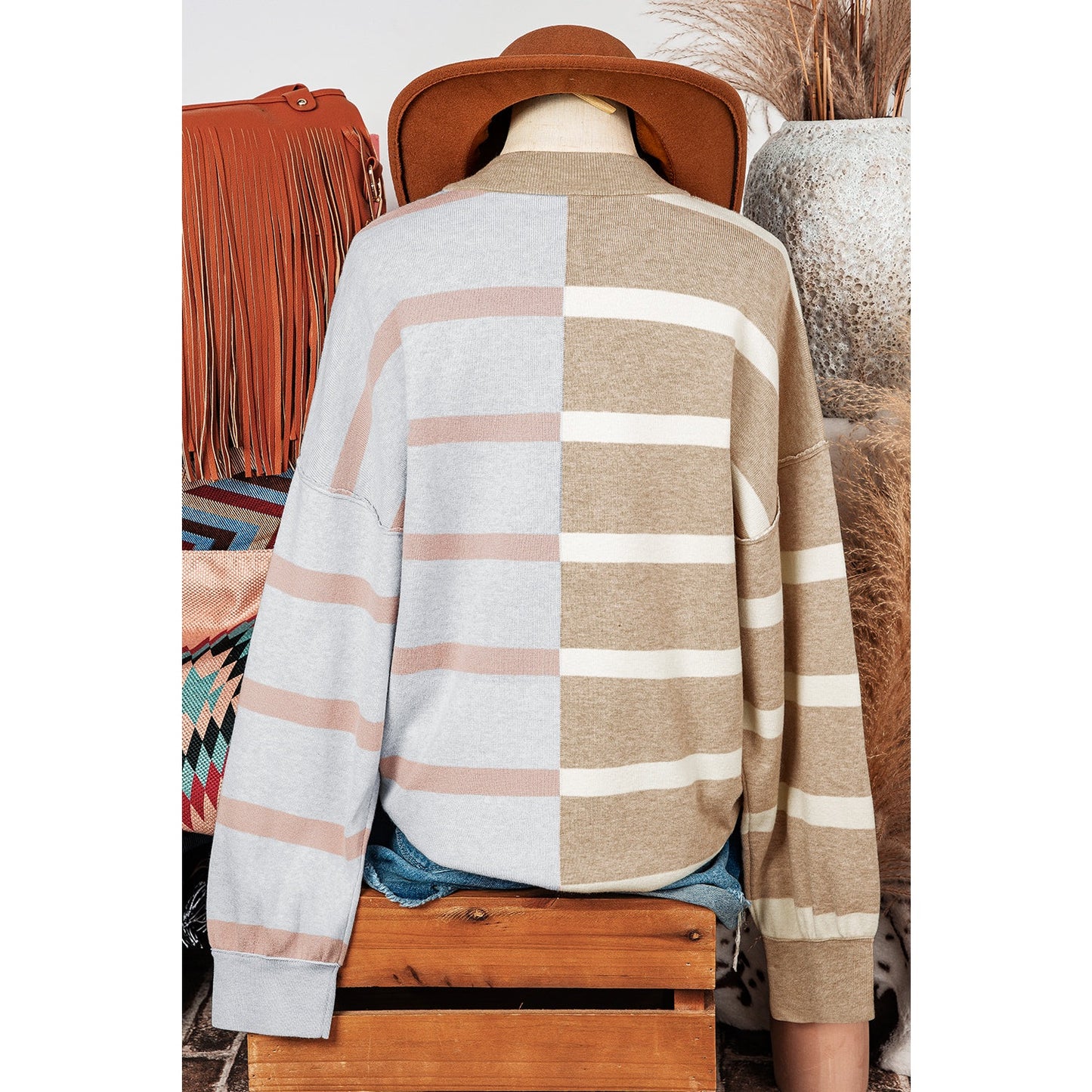REDUCED!!! Shandi Khaki Stripe Colorblock Oversized Sweater REDUCED!!!