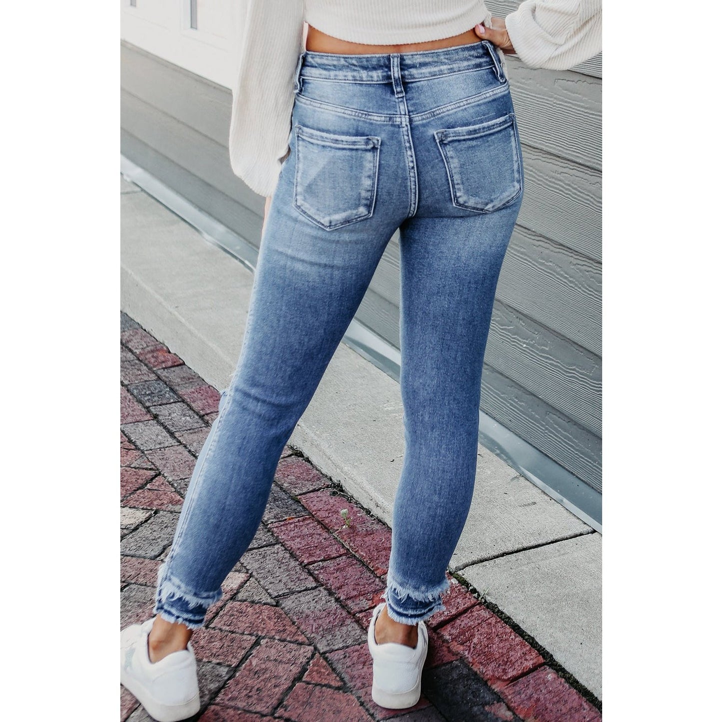 RTS Shania Light Blue Distressed Frayed Ankle Skinny Jeans
