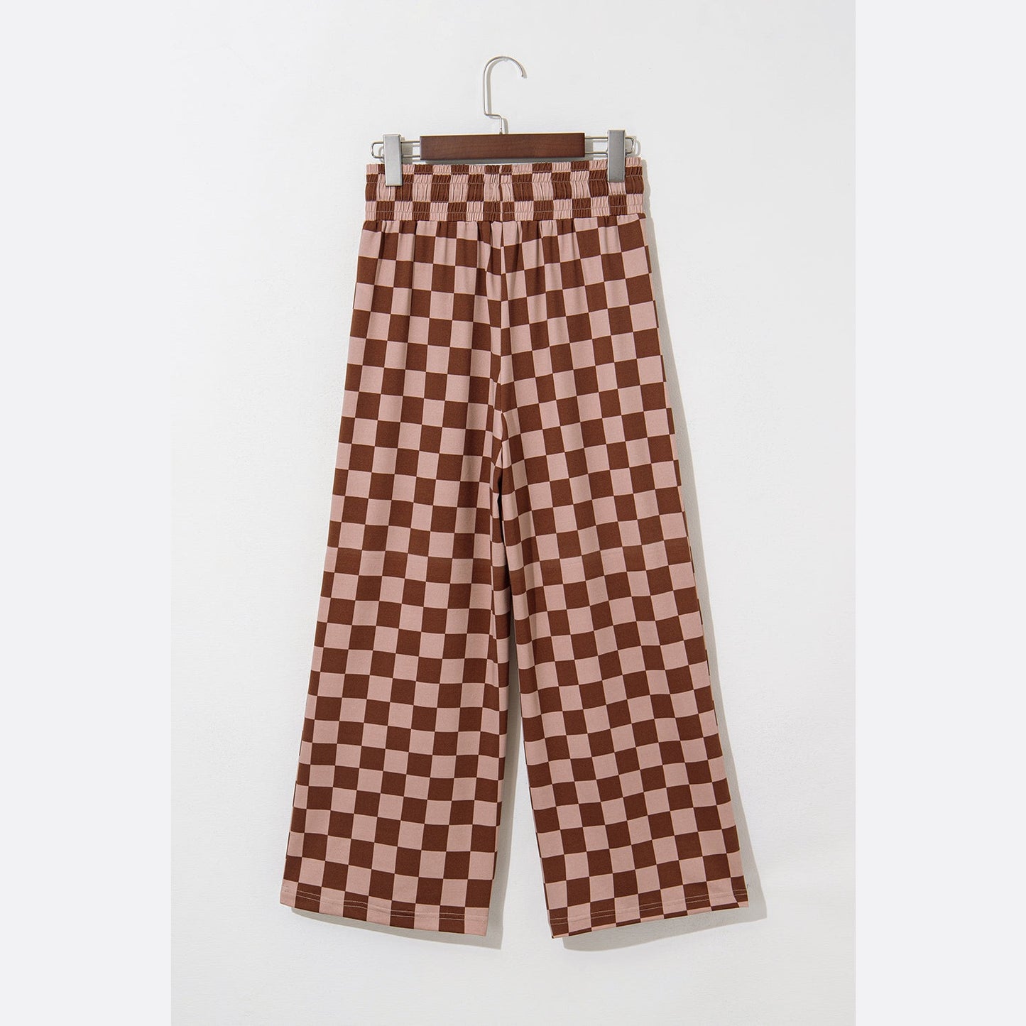 Sharpay Khaki Checkered Elastic High Waist Loose Casual Pants
