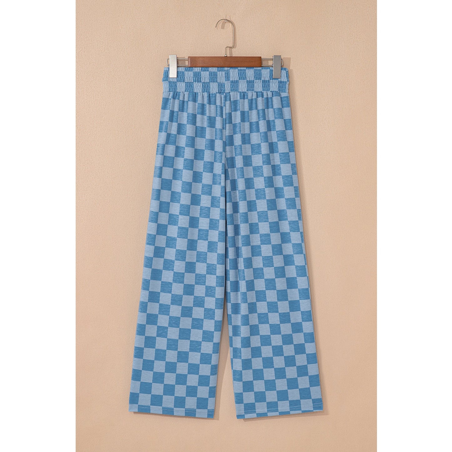 Sharpay Sky Blue Checkered Elastic High Waist Loose Casual Pants