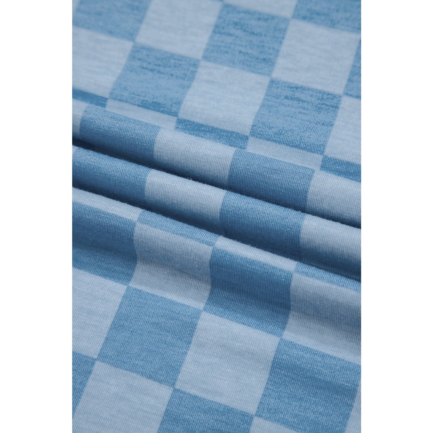 Sharpay Sky Blue Checkered Elastic High Waist Loose Casual Pants