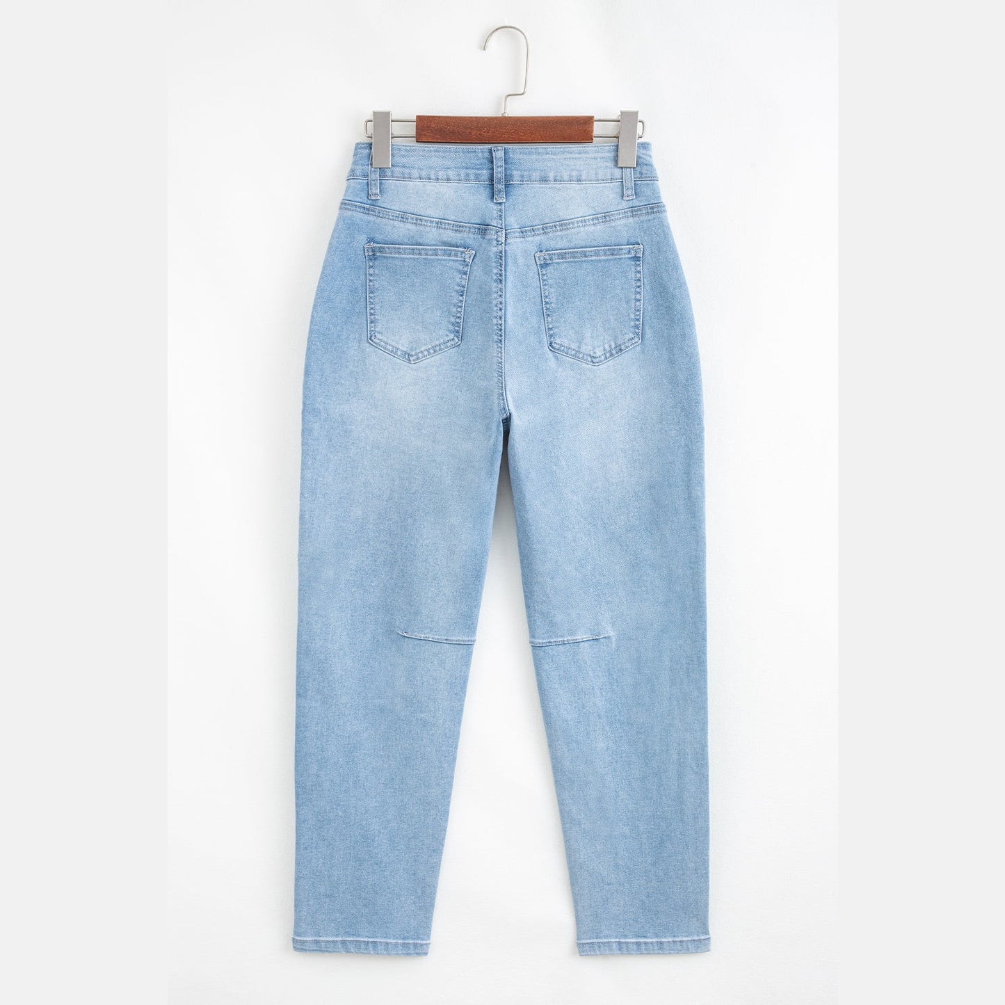 Shawnelle Beau Blue High Rise Barrel Relaxed Patch Pocket Jeans