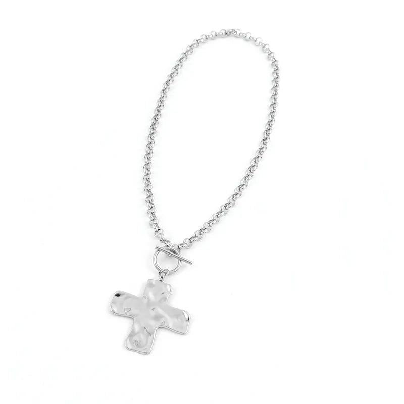 Hammered Cross Pendant Necklace - 2 Colors