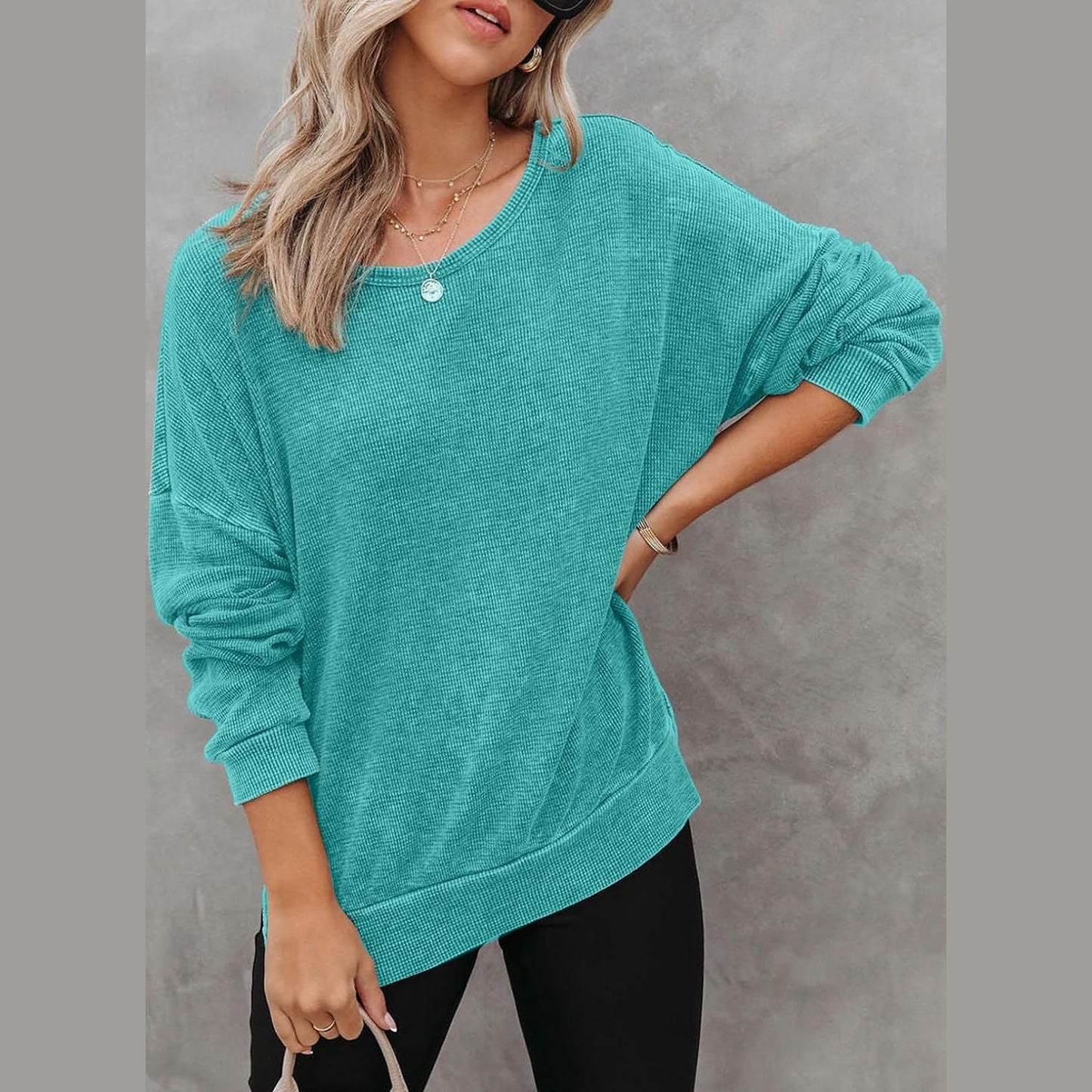 Latoya Oversized Waffle Knit Side Split Sweatshirt - 6 Colors