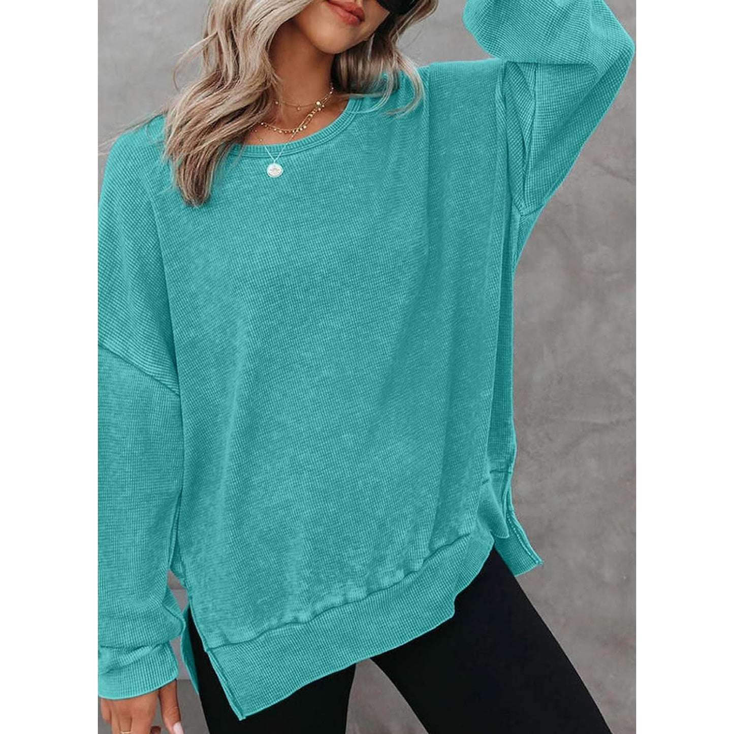 Latoya Oversized Waffle Knit Side Split Sweatshirt - 6 Colors