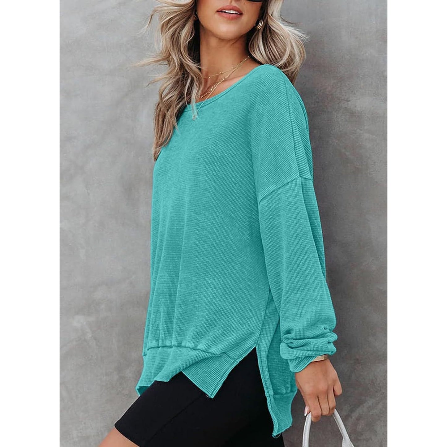 Latoya Oversized Waffle Knit Side Split Sweatshirt - 6 Colors
