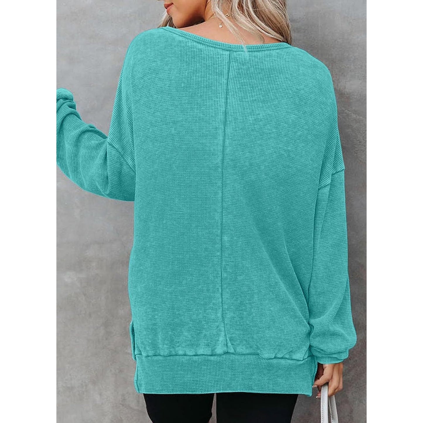 Latoya Oversized Waffle Knit Side Split Sweatshirt - 6 Colors
