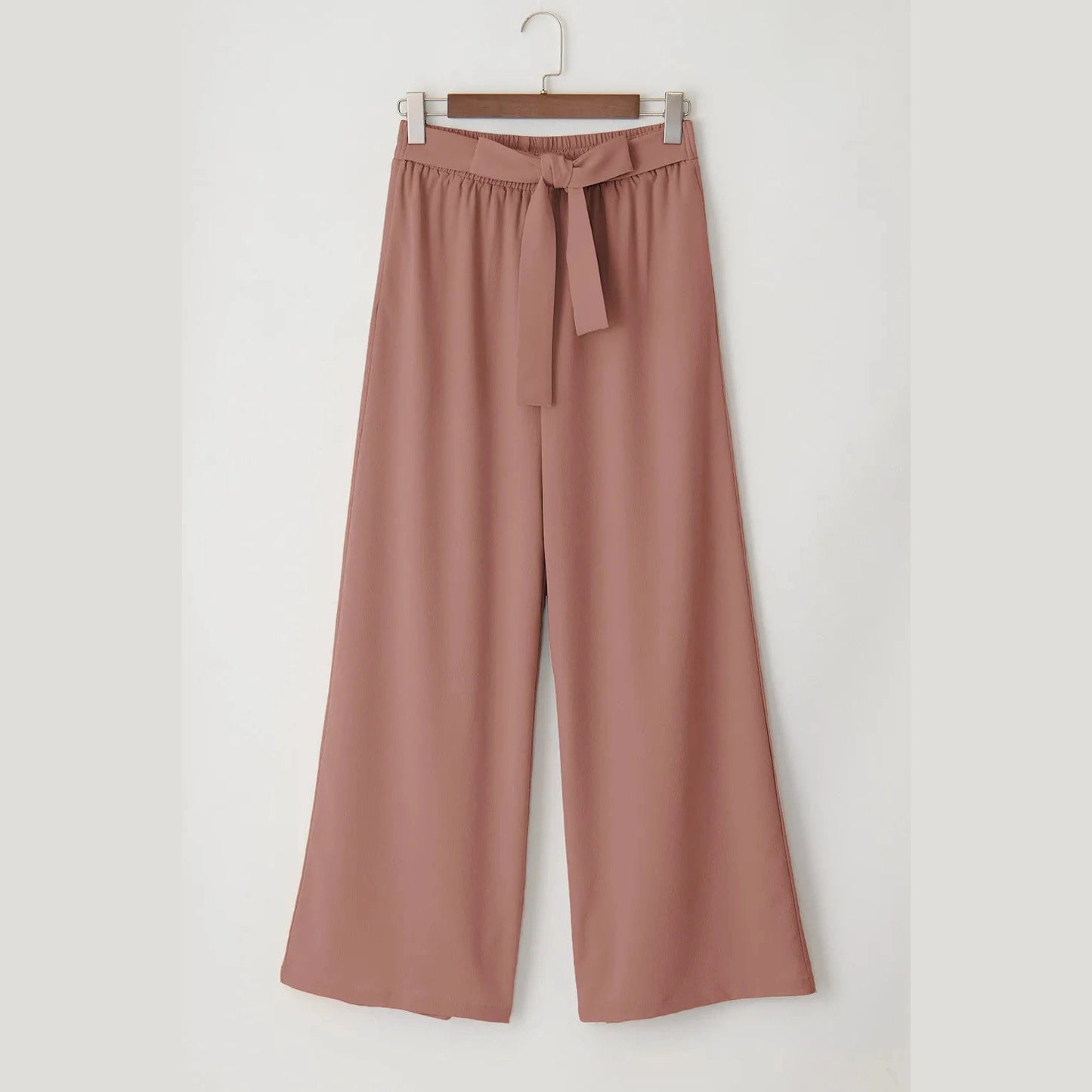 Sorcha Coffee High Waisted Tie Front Side Pocket Wide Leg Flowy Casual Pants