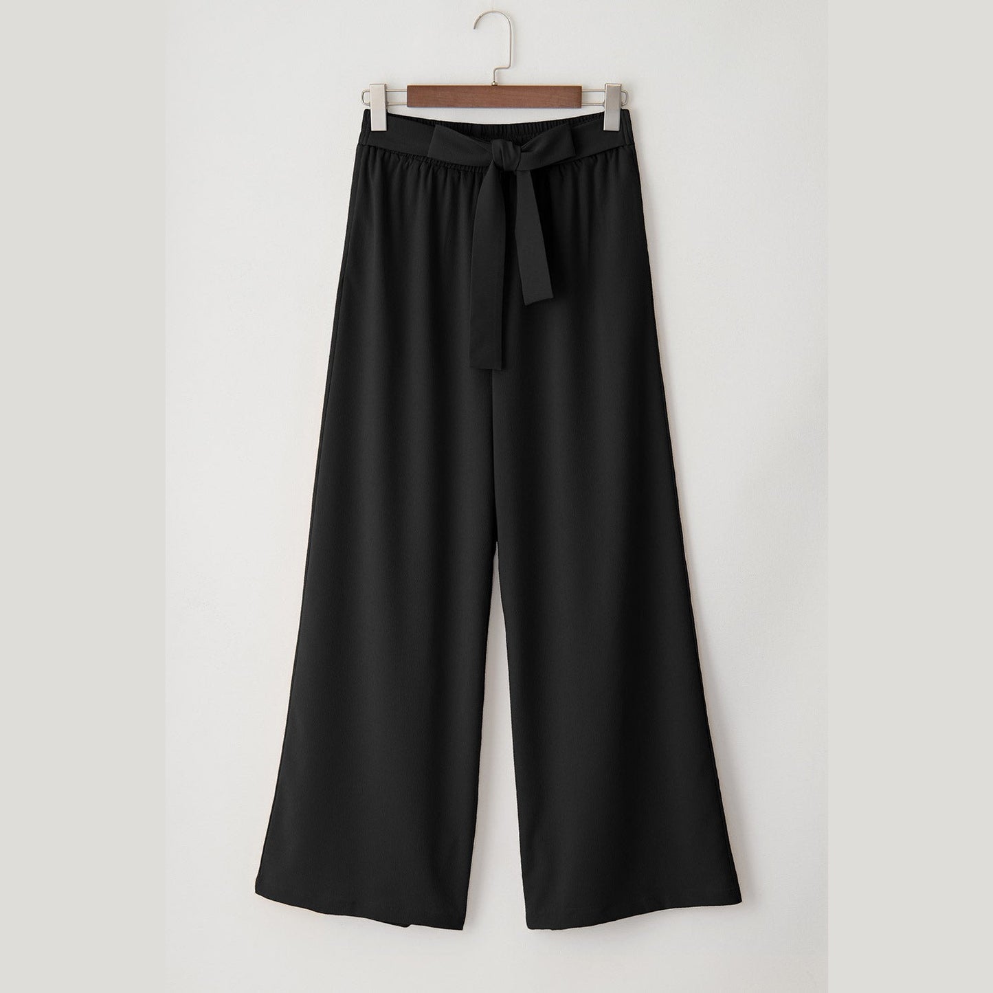 Sorcha Black High Waisted Tie Front Side Pocket Wide Leg Flowy Casual Pants