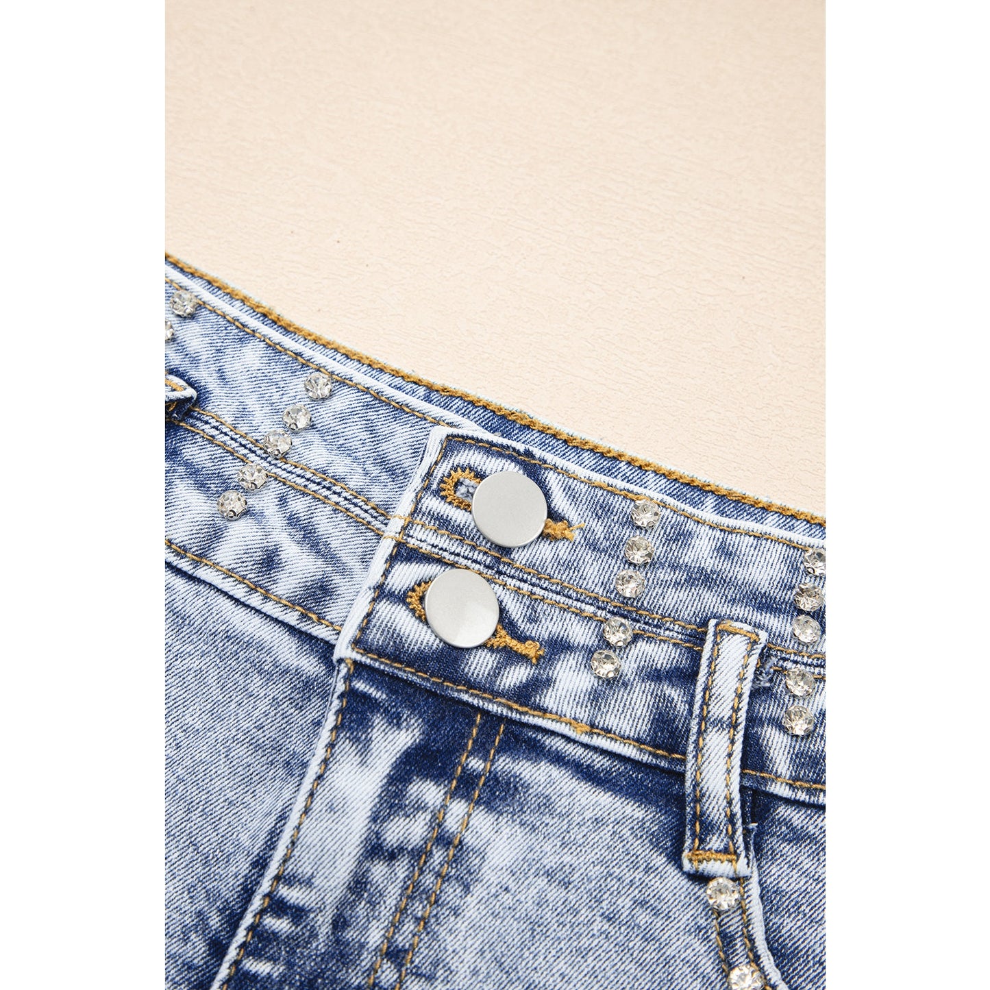 REDUCED!!! Stassia Beau Blue Rhinestone Light Wash Raw Hem High Waist Denim Shorts REDUCED!!!