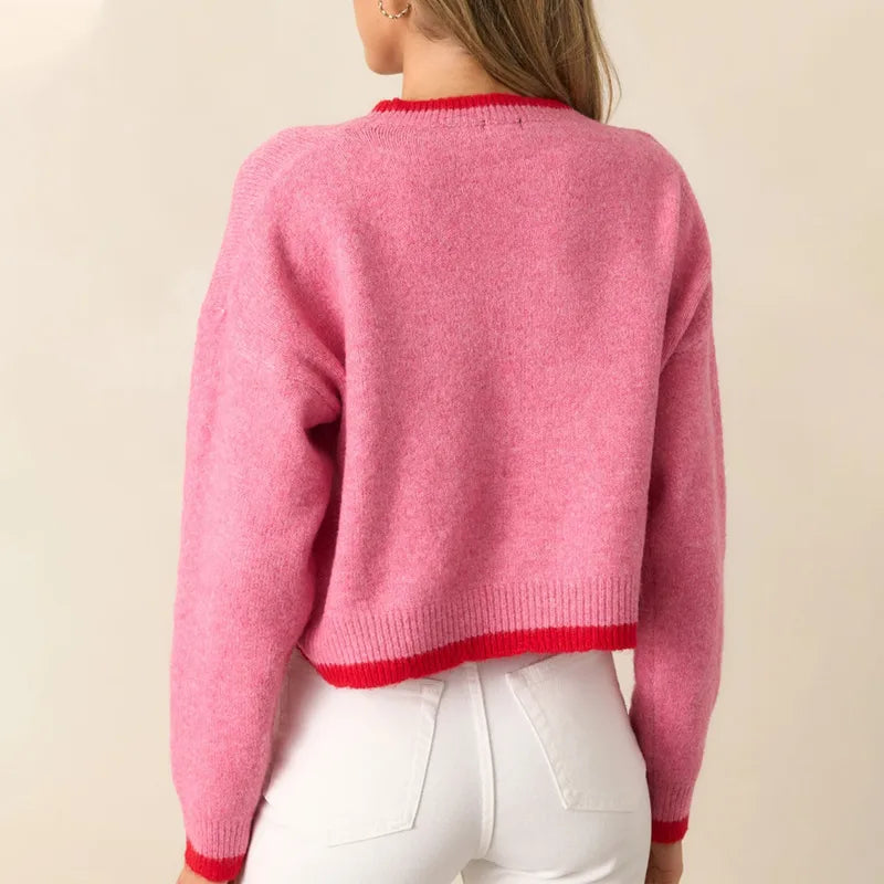 Strawberry Cropped Long Sleeve Sweater