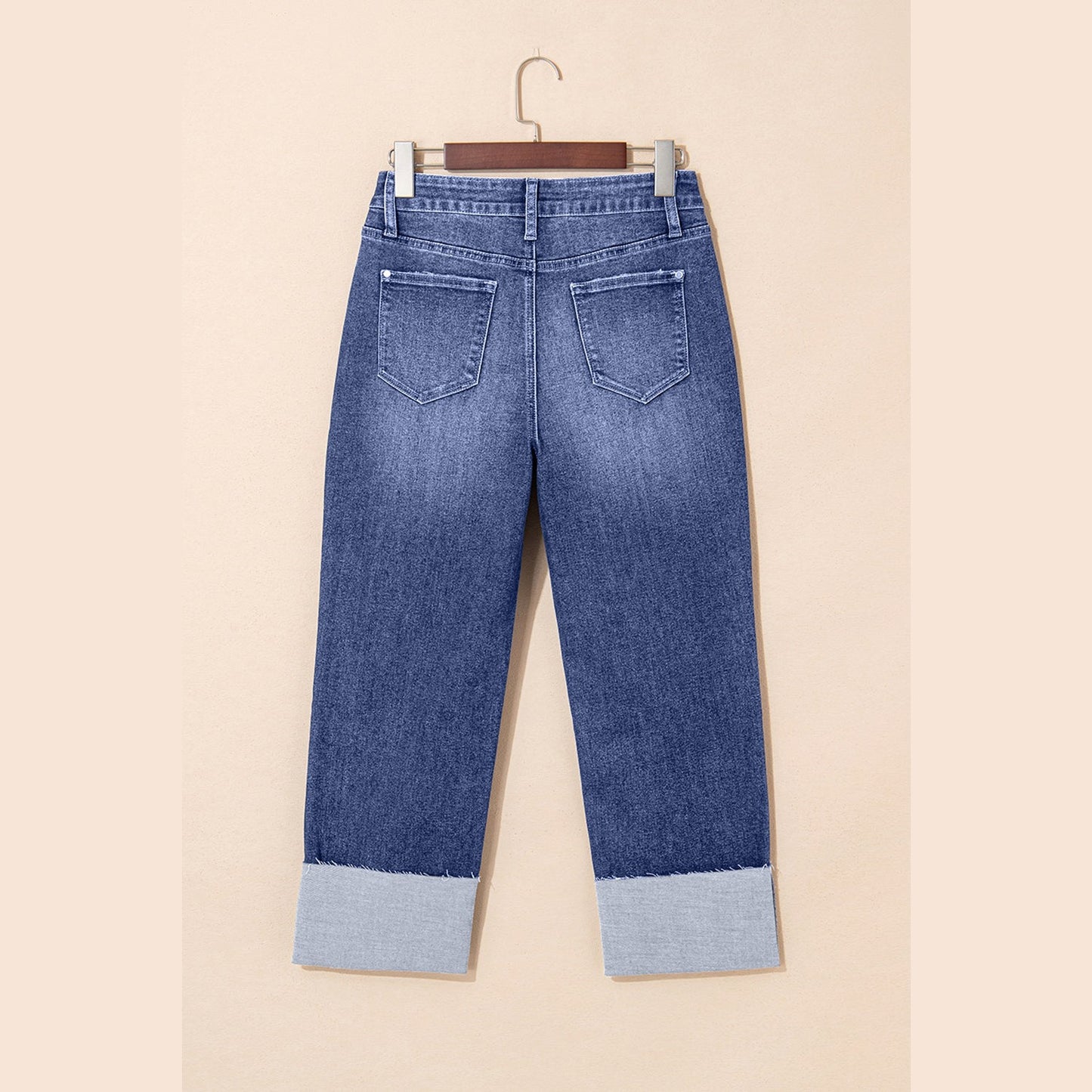 Suzan Folded Cuffs Distressed Straight High Waist Jeans