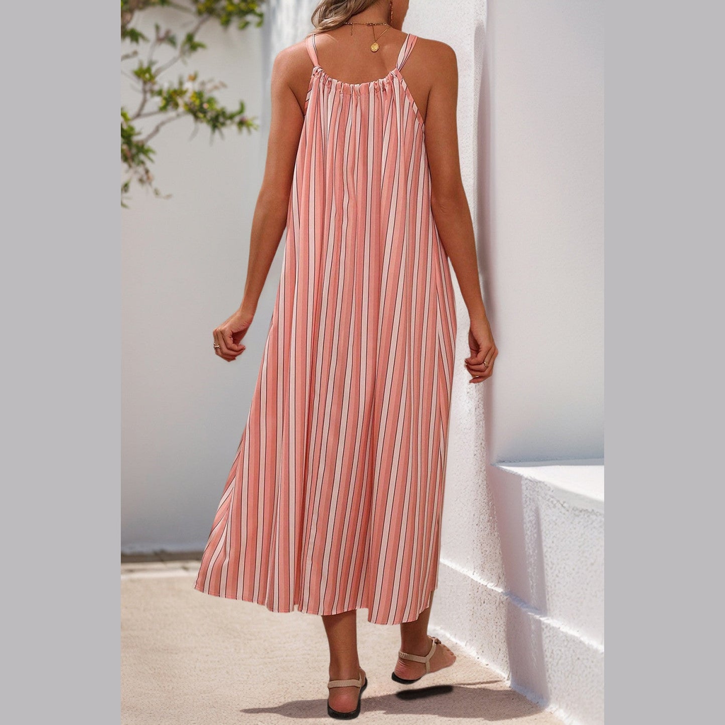 Sydnee Striped Bow-Tie Neck Maxi Dress