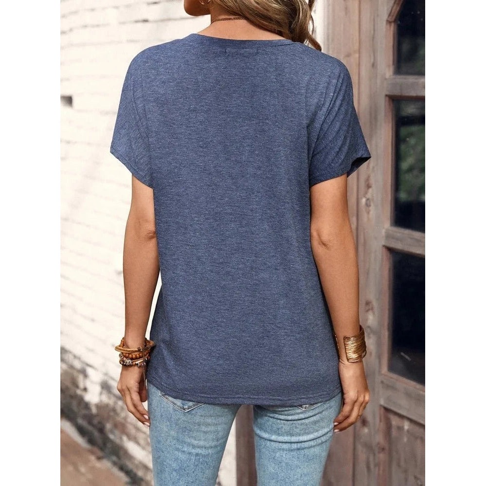 Tarilyn Blue Half Button Short Sleeve Top