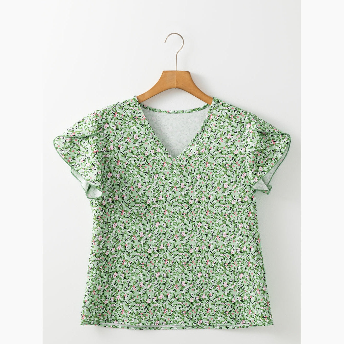 Terrilee Green Boho Floral V Neck Wrap Short Sleeve Blouse