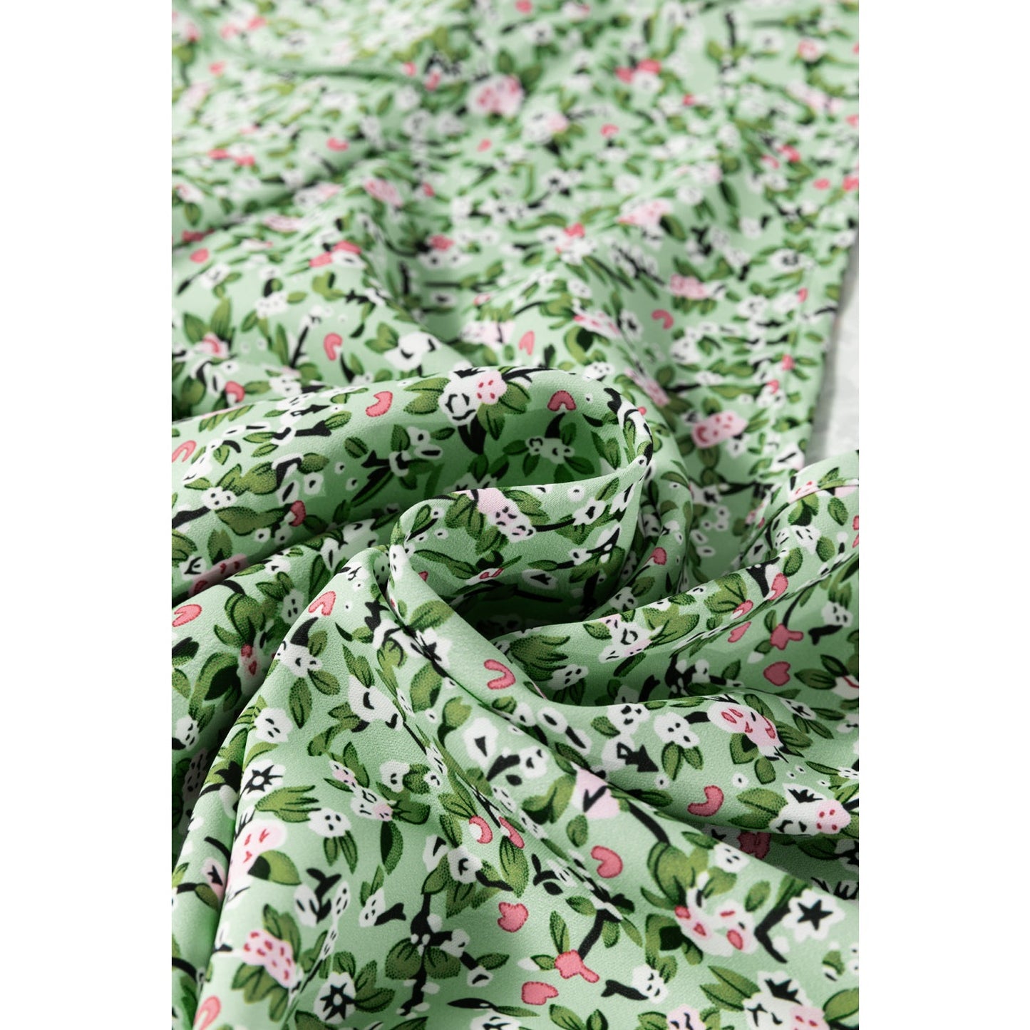 Terrilee Green Boho Floral V Neck Wrap Short Sleeve Blouse