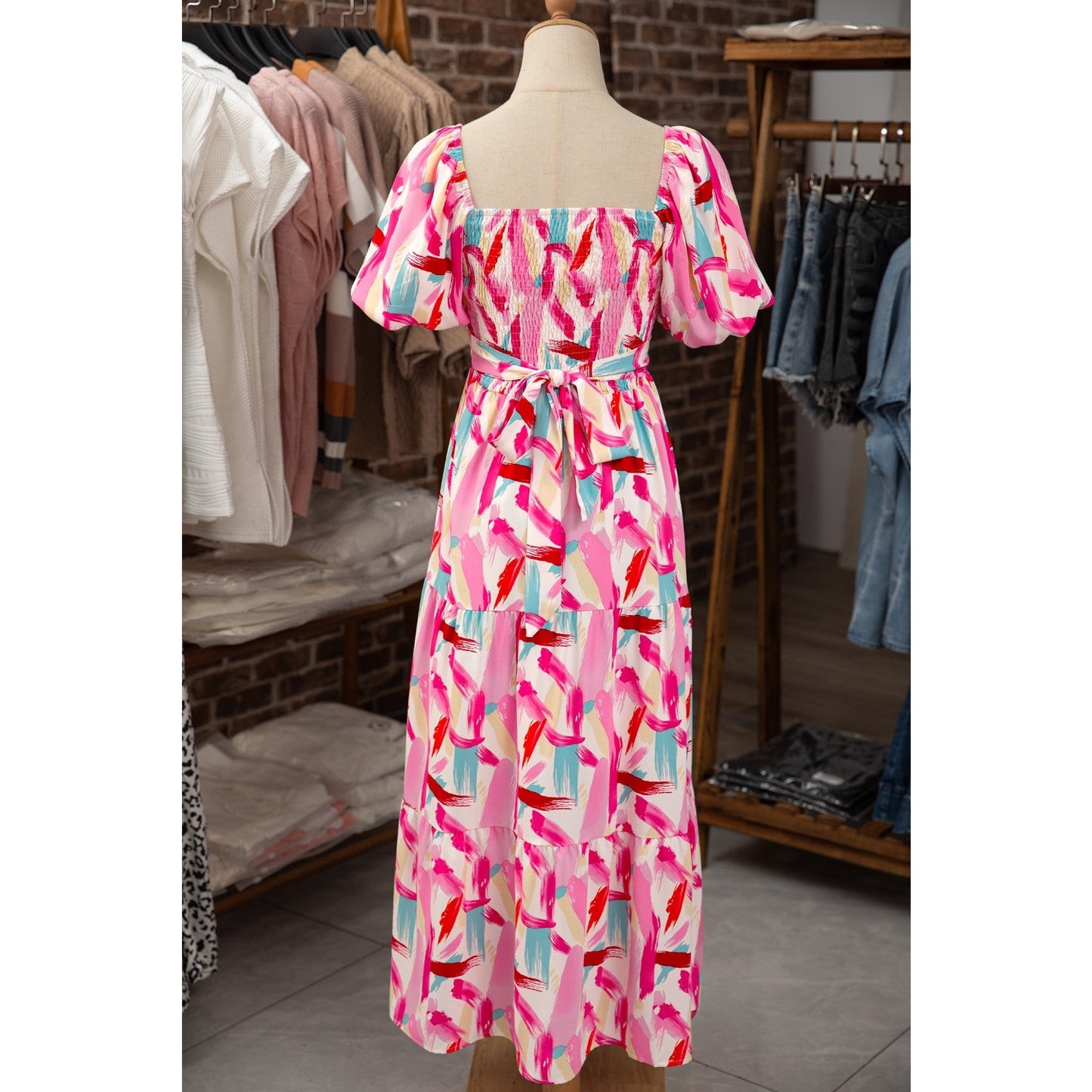 REDUCED!!! Trixie Pink Brush Stroke Printed Smocked Ruffle Tiered Dress REDUCED!!!