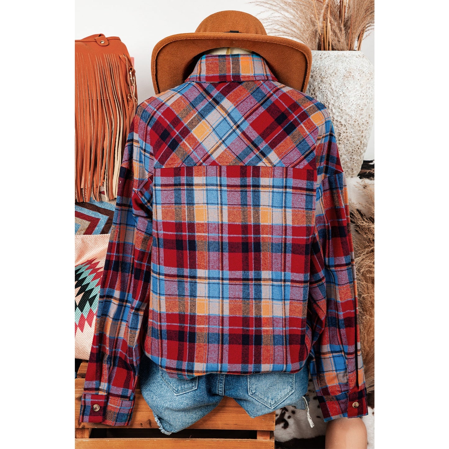 Trudy Red Plaid Print Loose Vintage Shirt