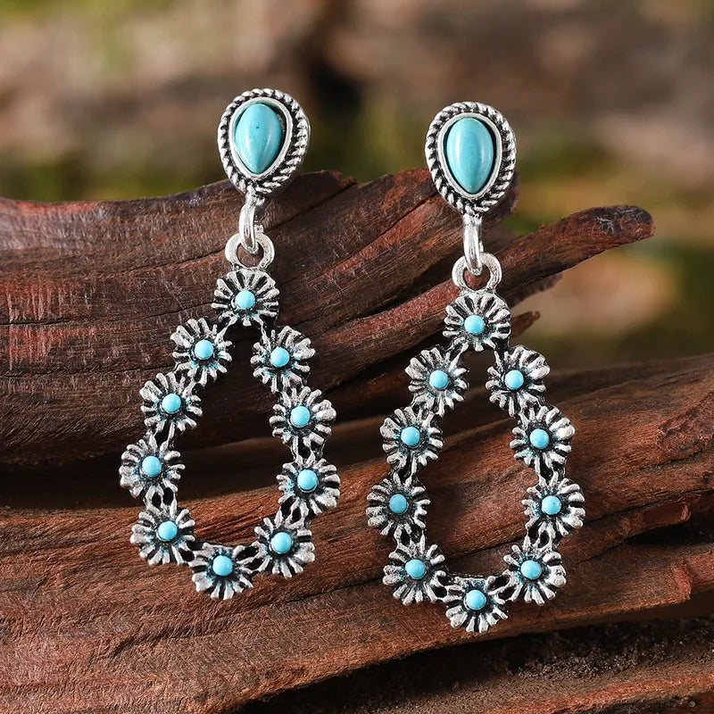Turquoise Alloy Drop Earrings - 4 Options