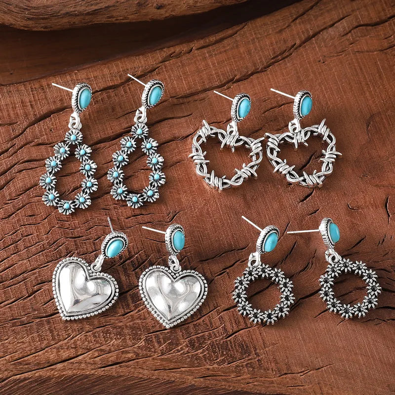 Turquoise Alloy Drop Earrings - 4 Options