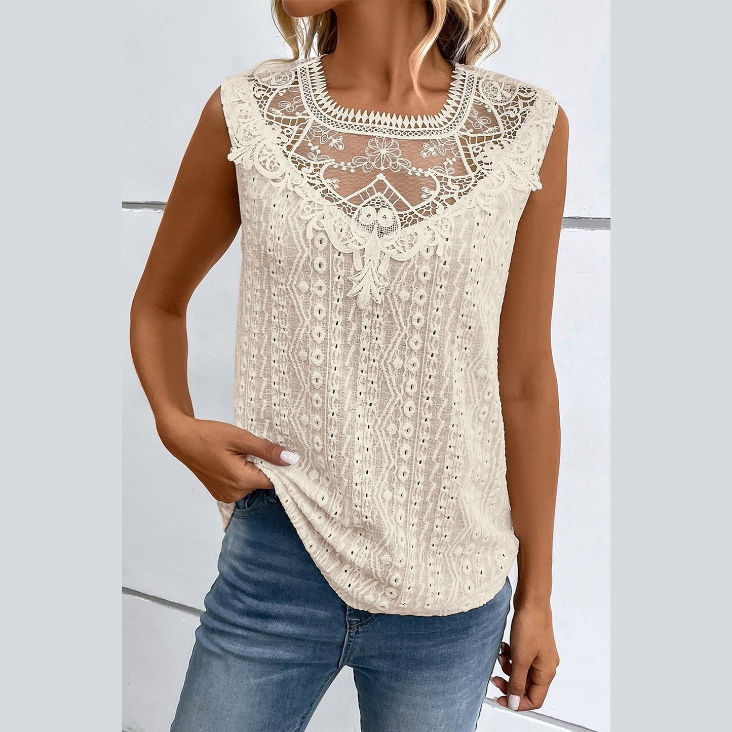 REDUCED!!! Valery Apricot Guipure Lace Crochet Keyhole Back Tank Top REDUCED!!!