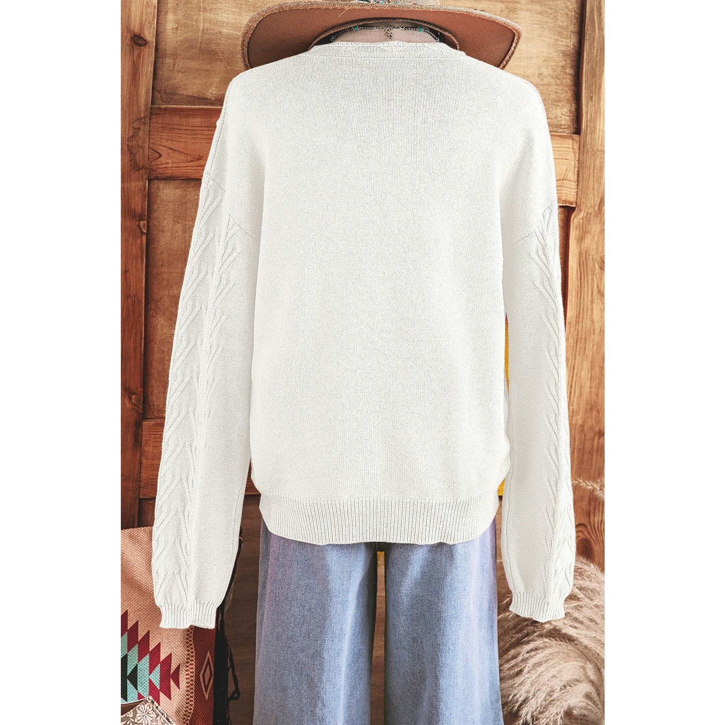 REDUCED!!! Vilma White Blossom Flower Detail Knitted Notched Neck Sweater REDUCED!!!
