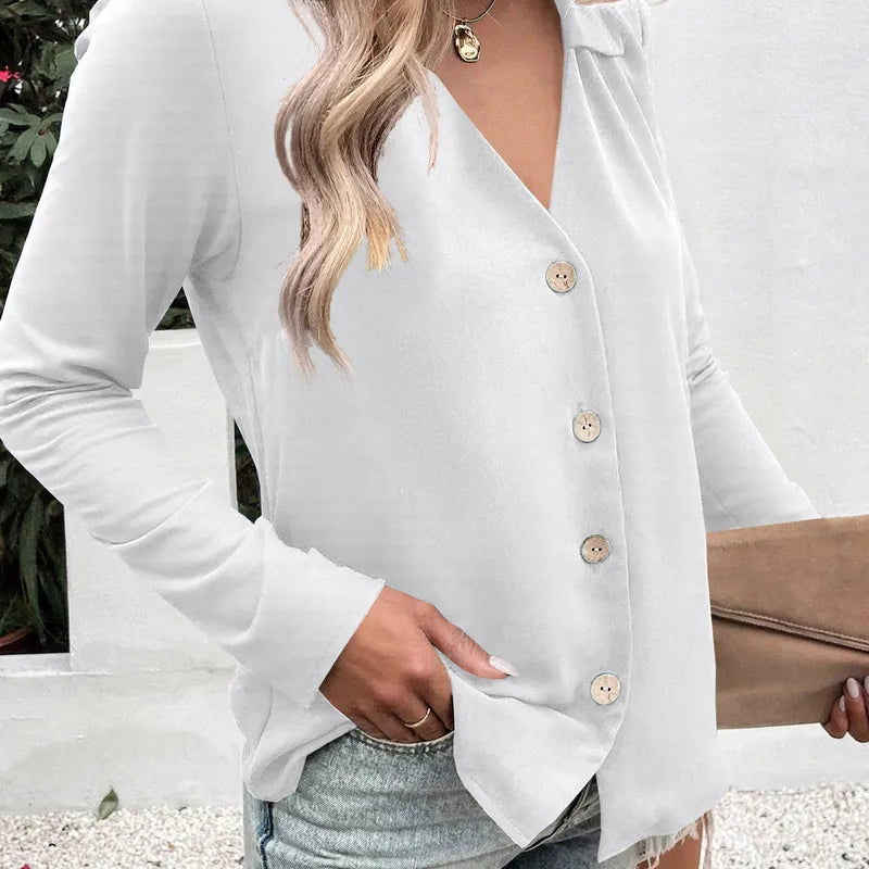 Eleanora Lapel Button Up Long Sleeve Blouse - 6 Colors