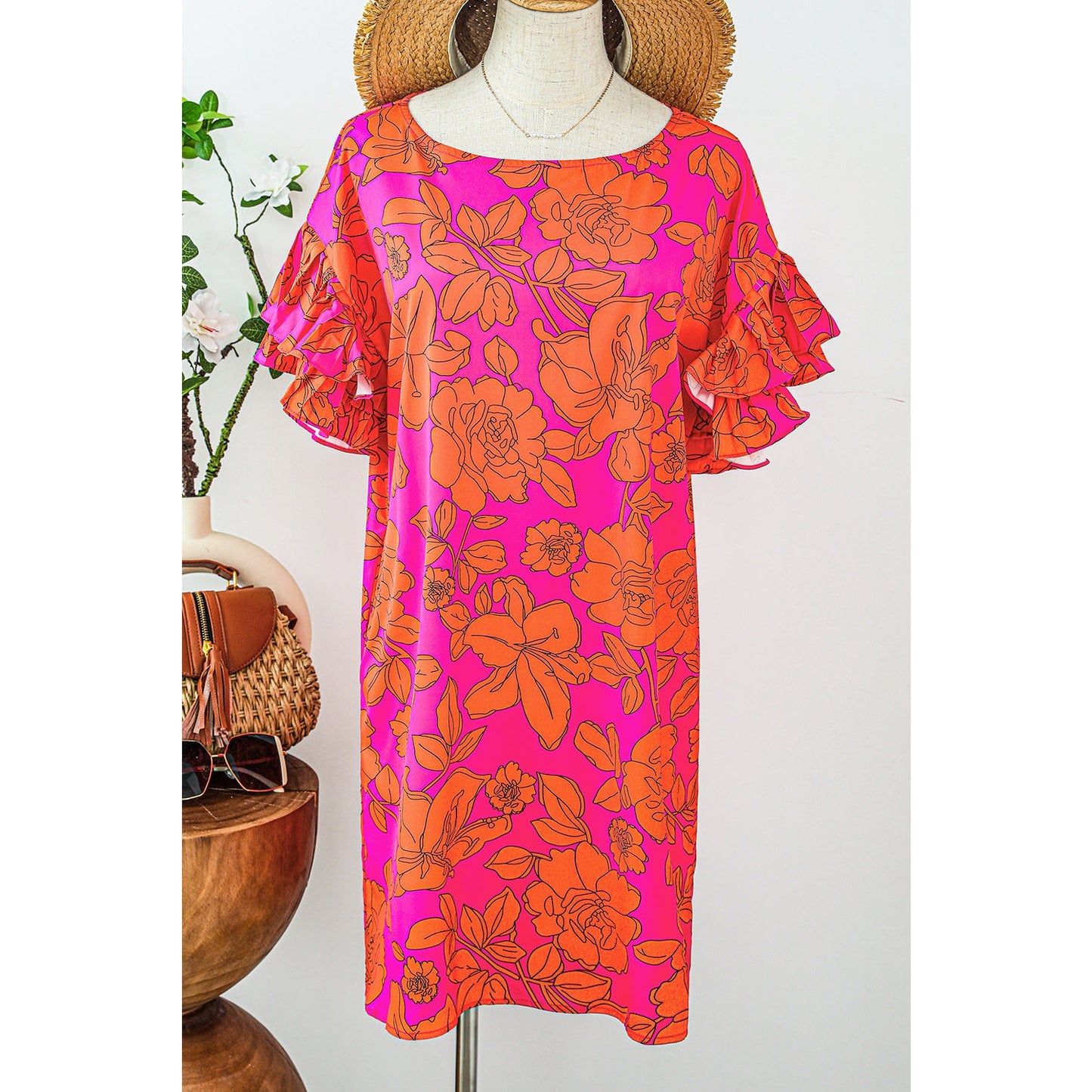 SALE!! Wrenlee Pink Voluminous Ruffled Sleeve Floral Dress SALE!!