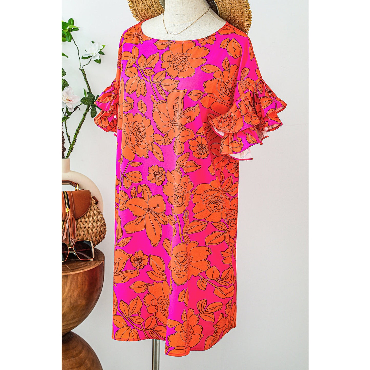 SALE!! Wrenlee Pink Voluminous Ruffled Sleeve Floral Dress SALE!!
