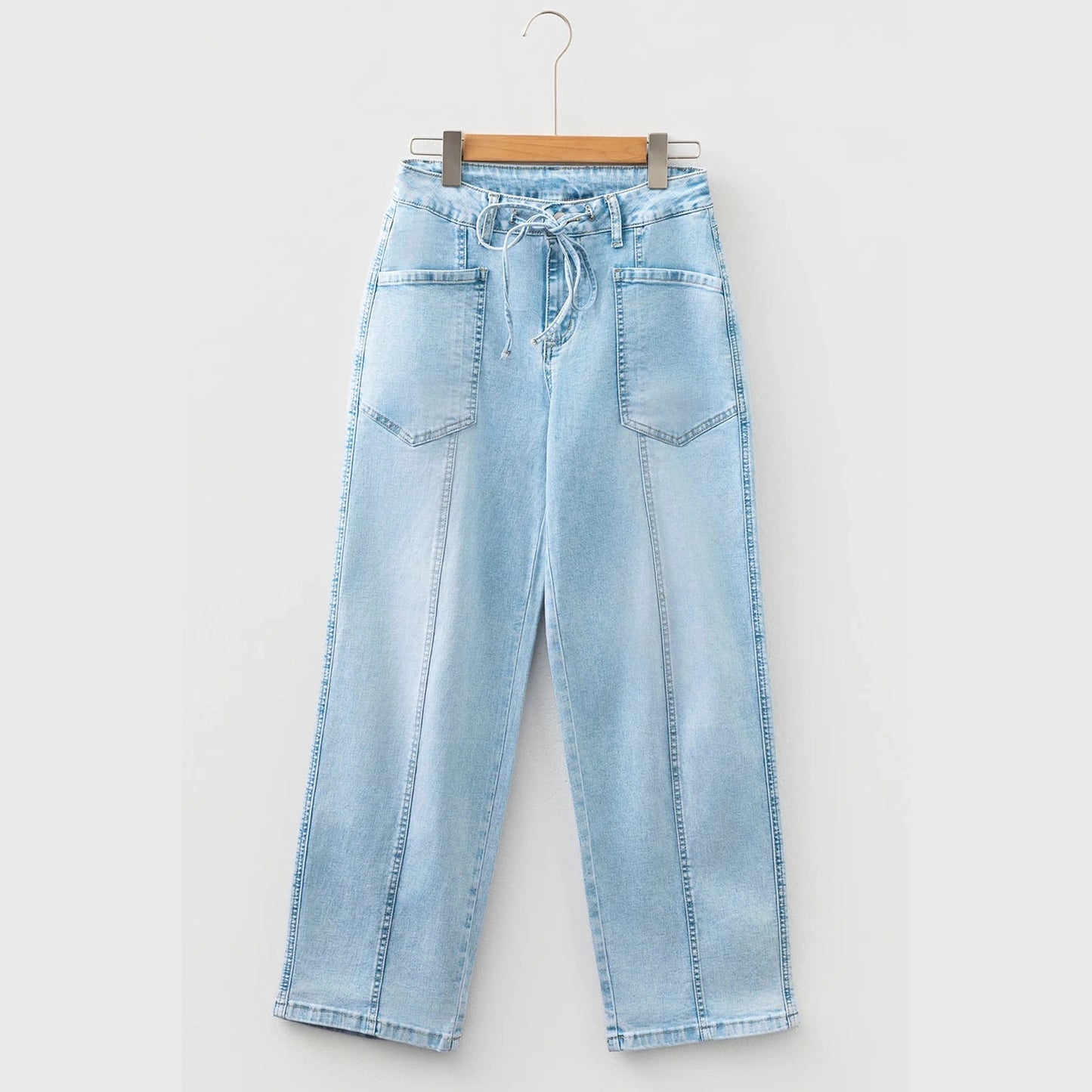Wrenlee Exposed Stitch Detail Drawstring Barrel Jeans