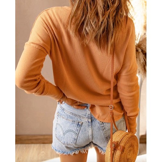 REDUCED!!! Suzzet Orange Waffle Knit Henley Top REDUCED!!!