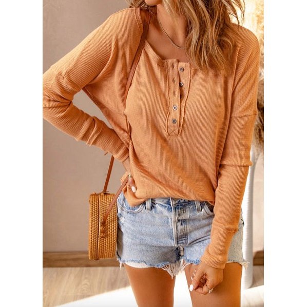 REDUCED!!! Suzzet Orange Waffle Knit Henley Top REDUCED!!!