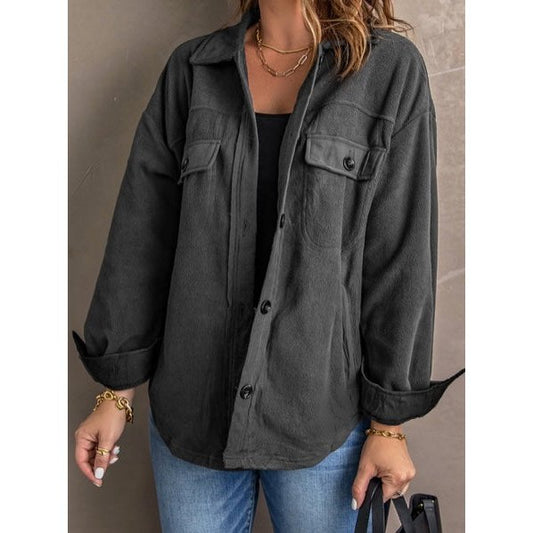Hayven Grey Turn Down Collar Buttoned Shirt Jacket