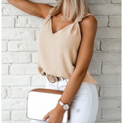 Pamelynne Apricot V Neck Knotted Shoulder Vest