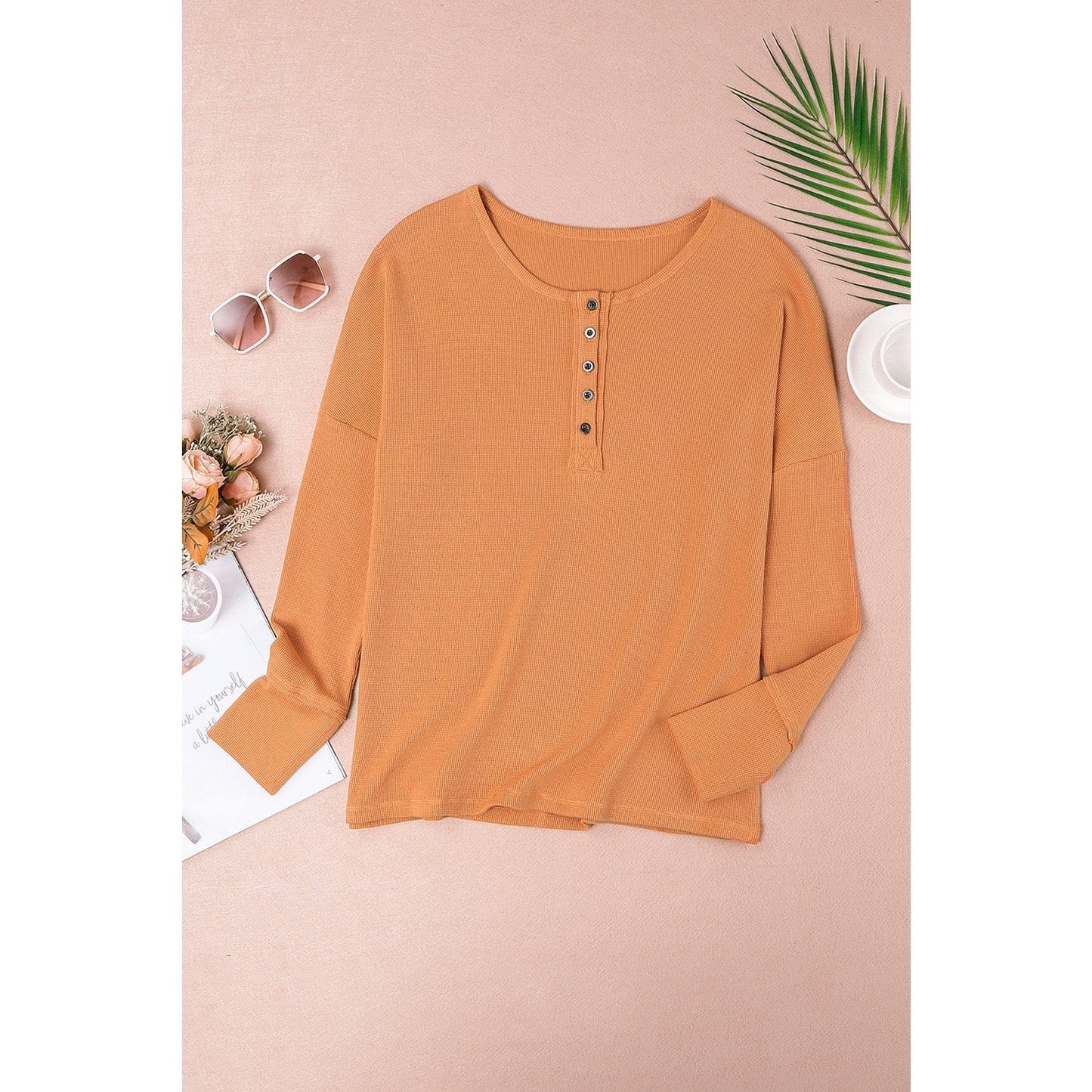 REDUCED!!! Suzzet Orange Waffle Knit Henley Top REDUCED!!!