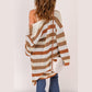 Henrietta Brown Striped Color Block Hollowed Knit Cardigan