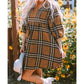 Candis Brown Plaid Pattern Empire Waist PLUS SIZE Babydoll Dress - 1X to 3X