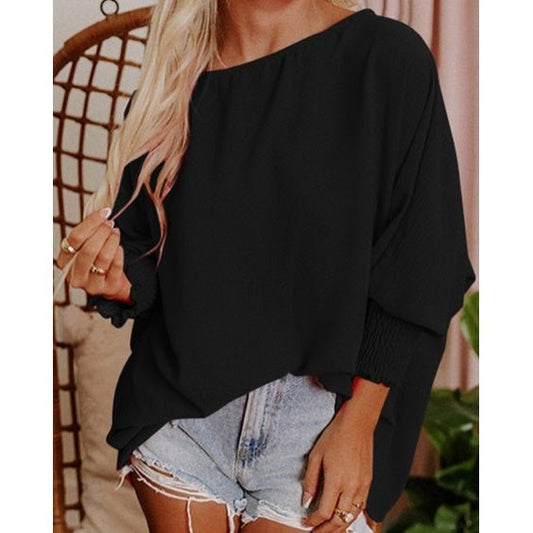 Eleanor Black Smocked Cuffs Shift Blouse