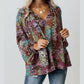 Jenna Multicolor Vibrant Floral Tie V Neck Puff Sleeve Blouse