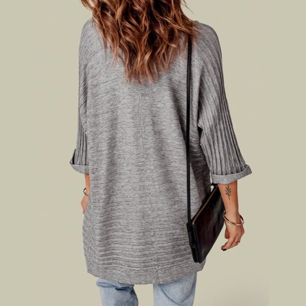 Chanda Grey Ribbed Open Front Knit Cardigan
